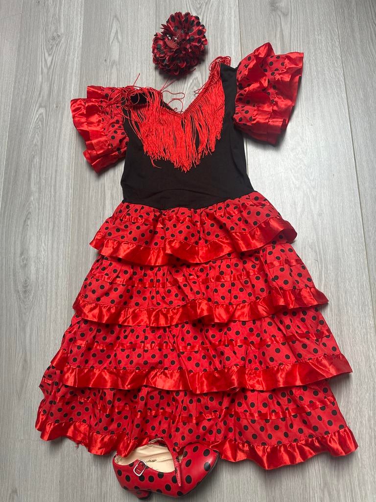Carnaval jurk set met stippen met schoenen - Maat 110-116, Ophalen of Verzenden, Zo goed als nieuw, 110 t/m 116, Meisje
