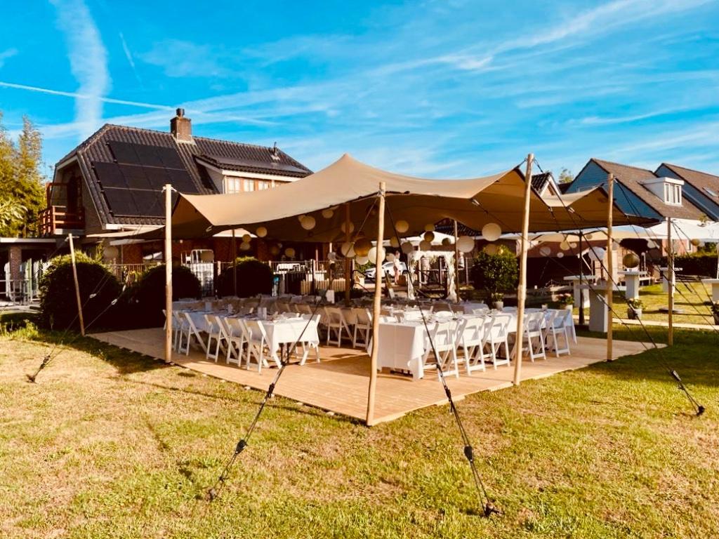 Stretchtent te huur - 7.5 x 10 of 6 x 10 - Zand / Chino, Tuin en Terras, Partytenten, Ophalen, Overige typen, 6 meter of meer