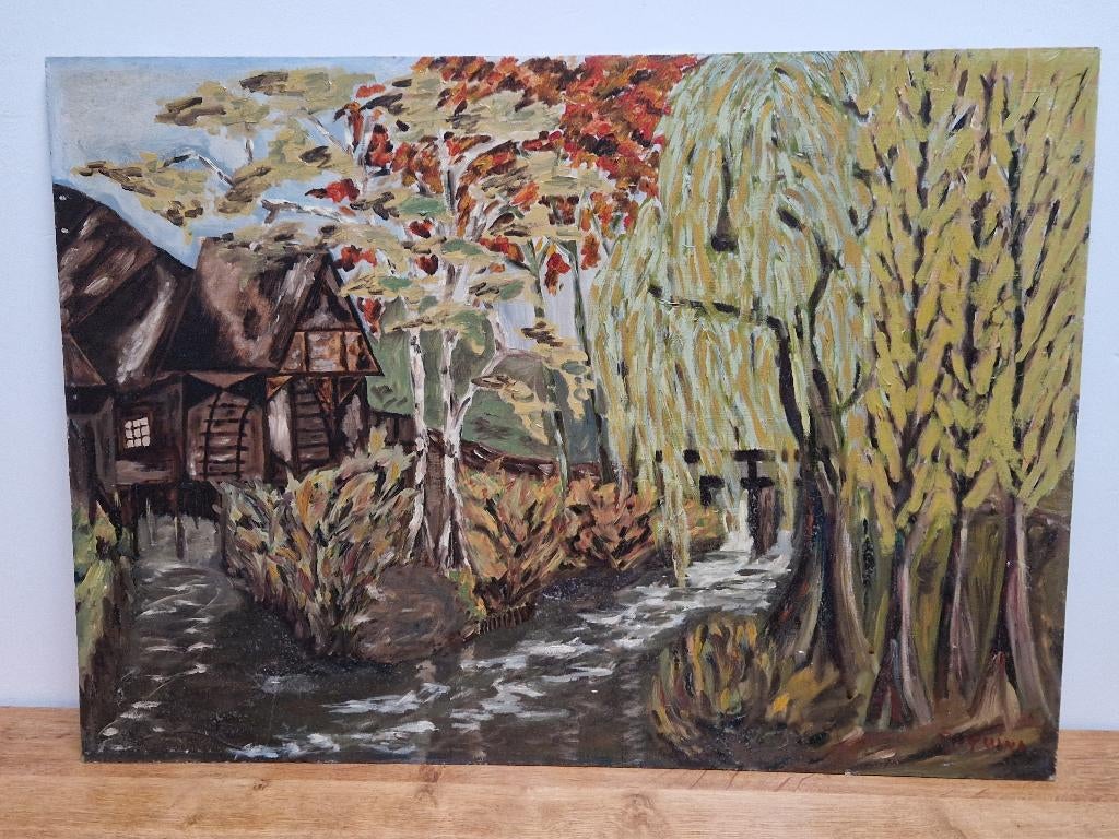 Schilderij - P. Aquina - Genneper Molen 1978, Antiek en Kunst, Kunst | Schilderijen | Modern, Ophalen of Verzenden
