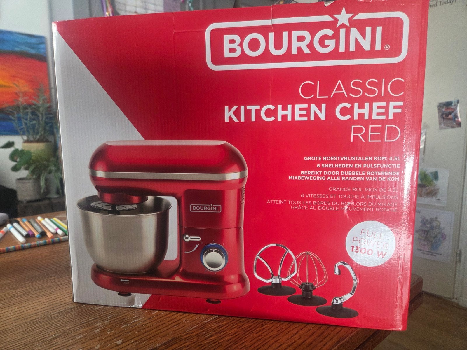 Bourgin Classic Kitchen Chef Red - Krachtige Keukenmachine, 4 liter of meer, Nieuw, 3 snelheden of meer, Ophalen of Verzenden