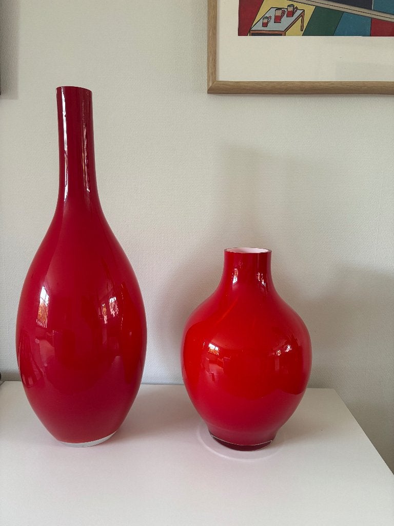 Rode design glazen vazen – 70 & 40 cm, Huis en Inrichting, Woonaccessoires | Vazen, Ophalen, Handgemaakt, 70 cm, Rood