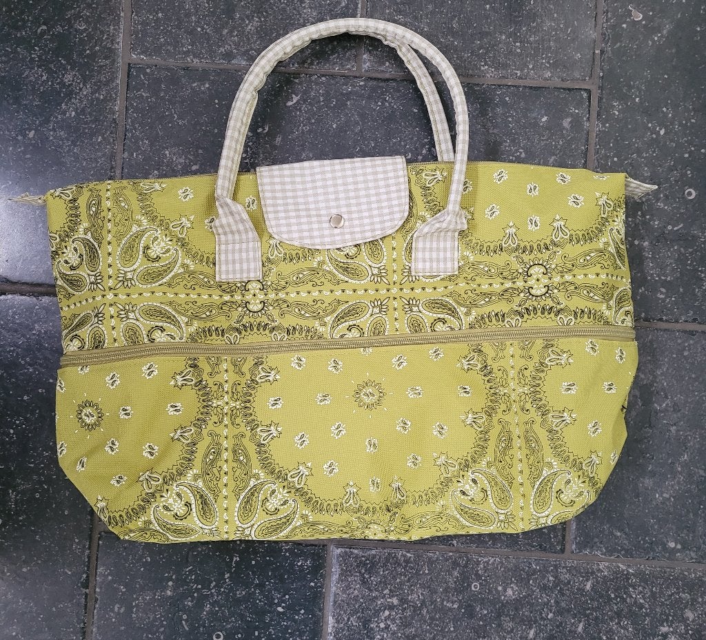 TAS - SHOPPER verlengbaar, groen - wit/ bloem - ruit, Ophalen of Verzenden, Nieuw, Groen, Shopper