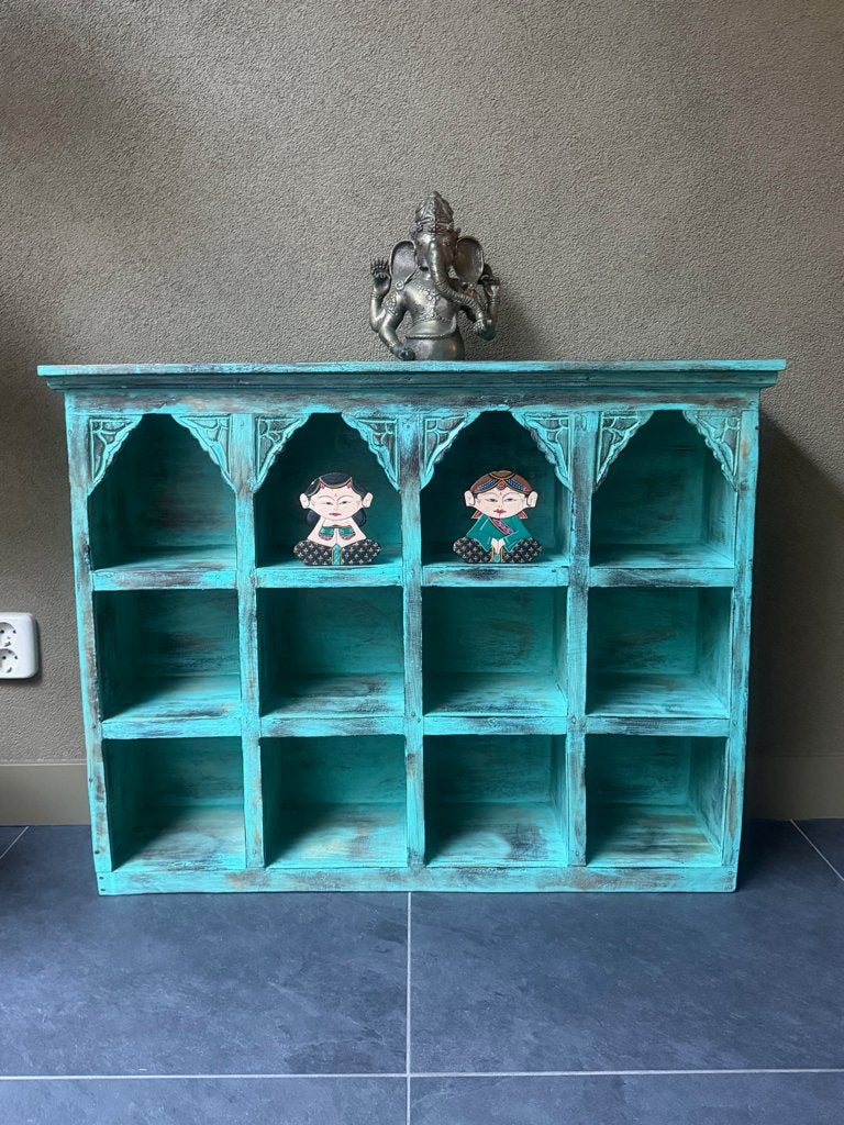 Altaar wandkast Bali Indonesie houtsnijwerk wandplank 12 vak, Verburgt Vintage, Nieuw, Ophalen of Verzenden, https://verburgtvintage.nl/#contact