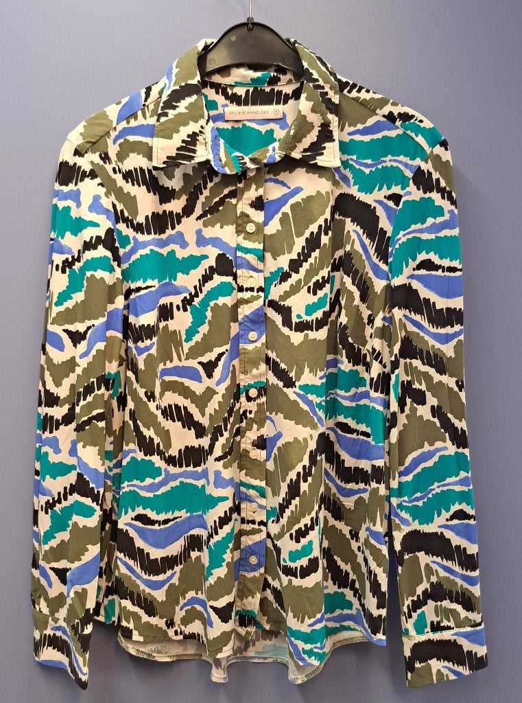 Studio Anneloes travelstof blouse blauw groen mt M art 50008, Maat 38/40 (M), Studio Anneloes, Blauw, .