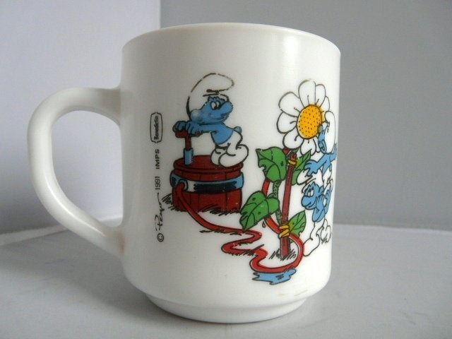 Smurfen beker 1991 - 2 foto's, Ophalen of Verzenden, Zo goed als nieuw, Verschillende Smurfen, Gebruiksvoorwerp