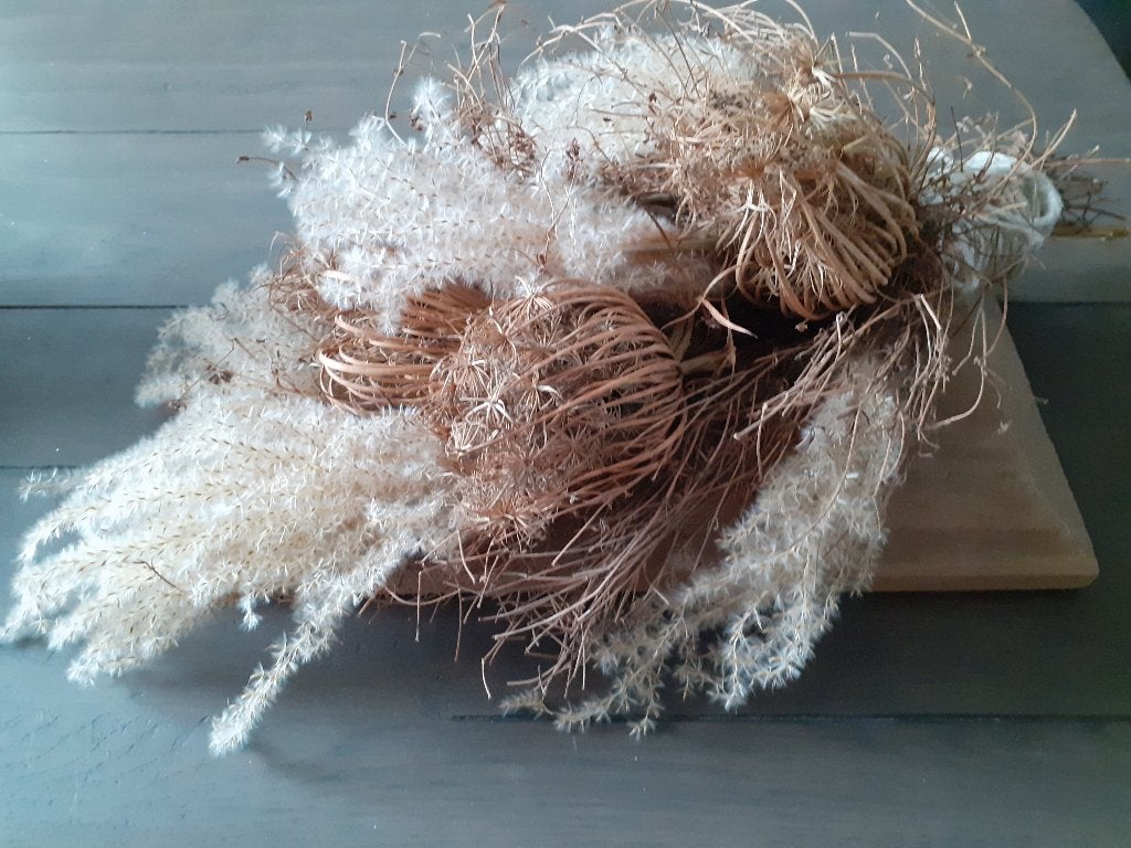 Prachtig droogstuk toef op houten tray/schaal., Huis en Inrichting, Ophalen of Verzenden, Zo goed als nieuw