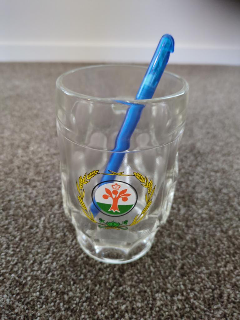 Glazen bierpul met logo van Oranjeboom bier., Ophalen of Verzenden, Zo goed als nieuw, Pul(len)