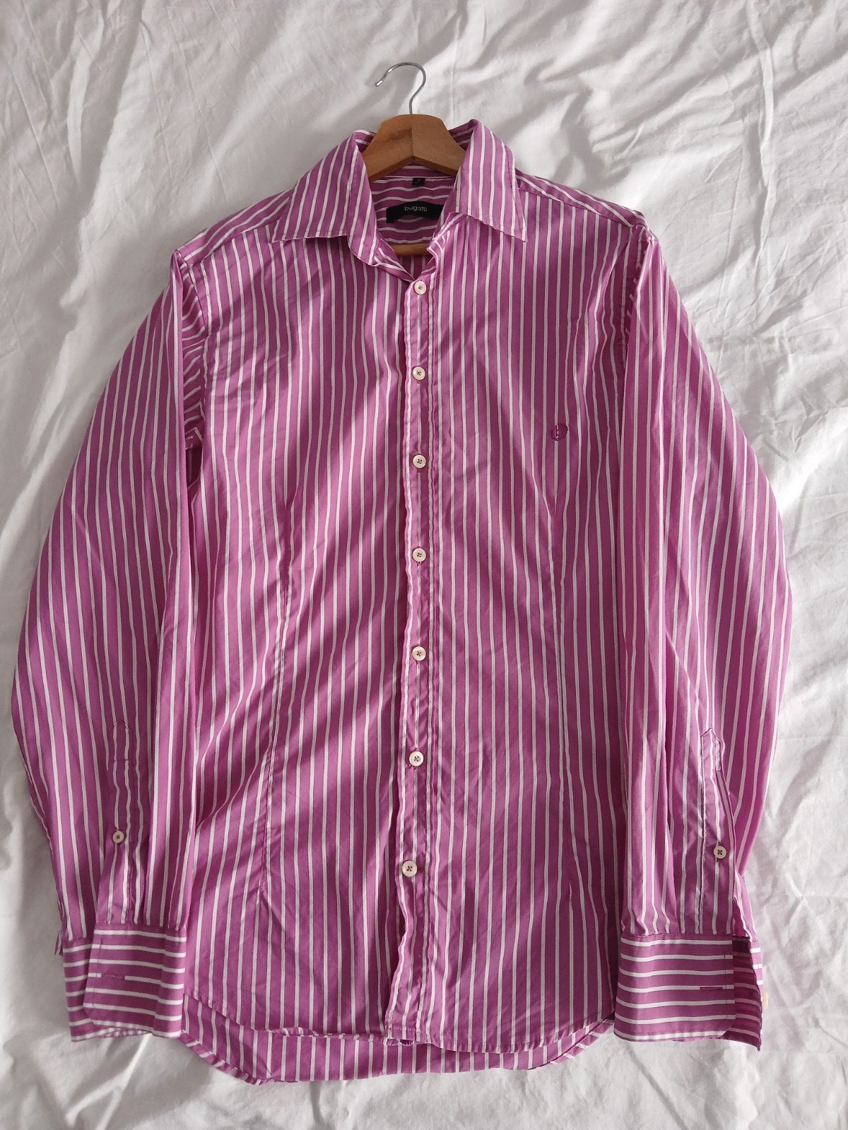 Bugatti Heren overhemd - Roze gestreept - Maat M, Bugatti, Zo goed als nieuw, Roze, Halswijdte 39/40 (M)