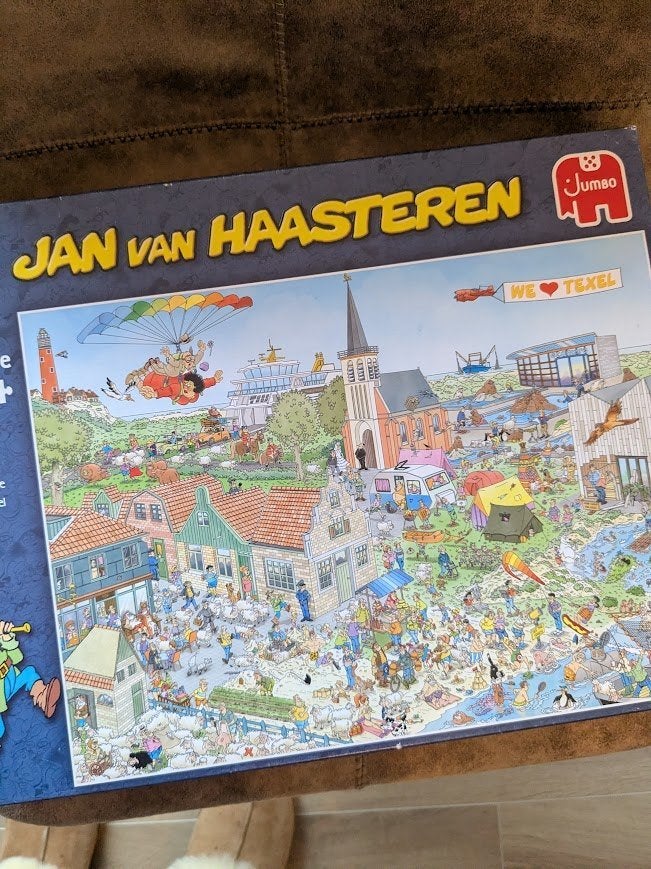 Puzzel Jan van Haasteren Rondje Texel 1000 stukjes, Ophalen of Verzenden, 500 t/m 1500 stukjes, Gebruikt, Legpuzzel