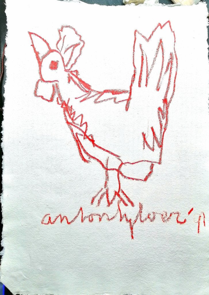 A Heyboer Kip op scheppapier  mixmarker 35 x 50cm, Antiek en Kunst, Ophalen of Verzenden
