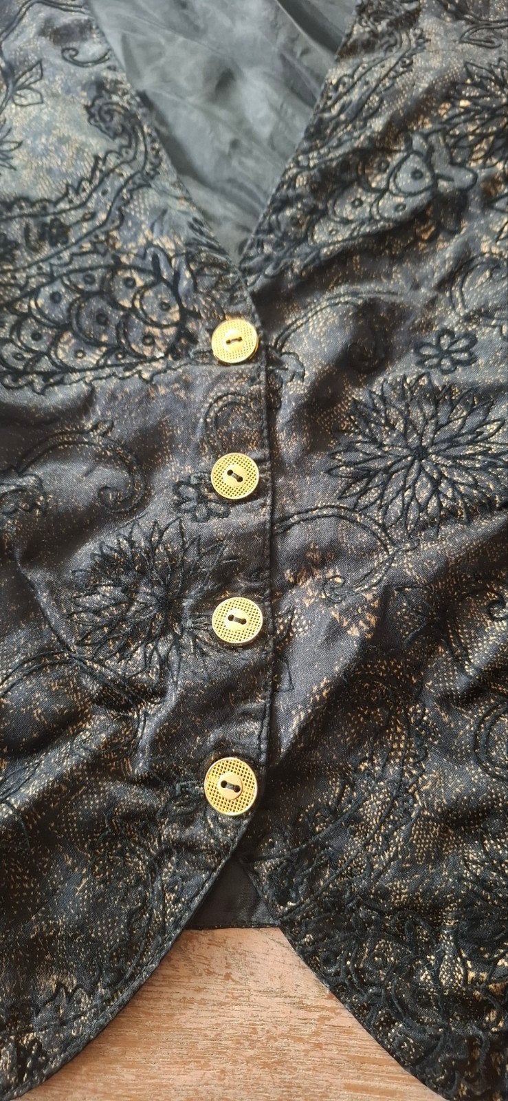 Zwart goud brokaat vestje met knopen, Onbekend, Ophalen of Verzenden, Zo goed als nieuw