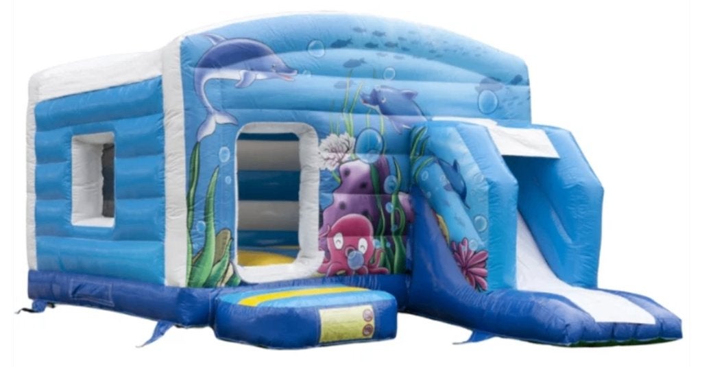 Springkussen Seaworld te koop + blower, Ophalen, Gebruikt