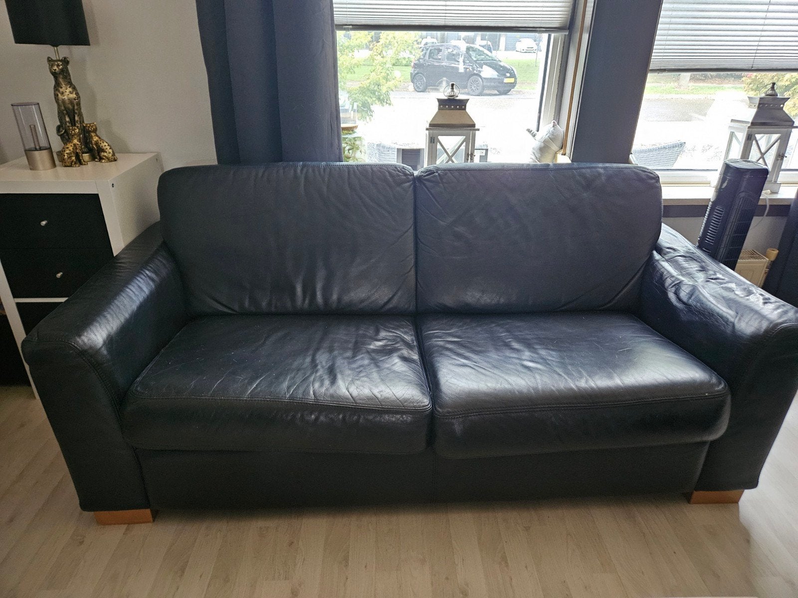 Comfortabele 2-zits leren bank - Donkerblauw, Huis en Inrichting, Ophalen, Gebruikt, 150 tot 200 cm, Tweepersoons