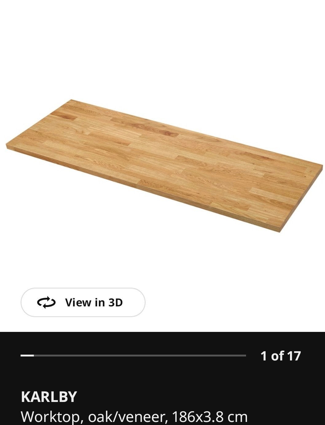 IKEA KARLBY werkblad eiken/fineer 186x3.8 cm, Ophalen, Overige typen, Hout, IKEA