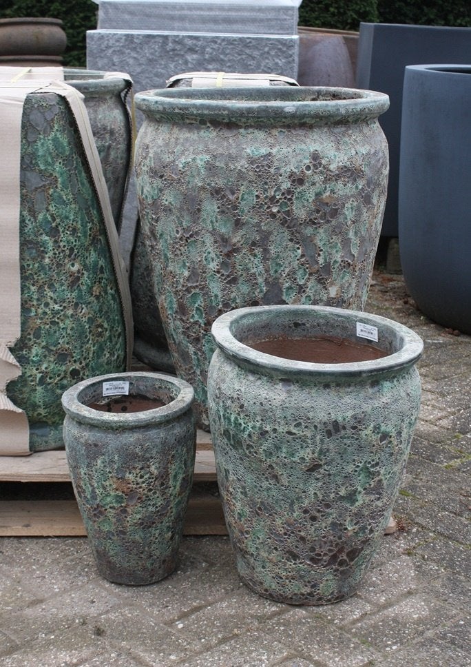 Prachtige hoge bloempotten Jade groen/grijs terras tuinvaas, Tuin en Terras, Bloempotten, Ophalen, 40 cm of meer, Rond, Nieuw