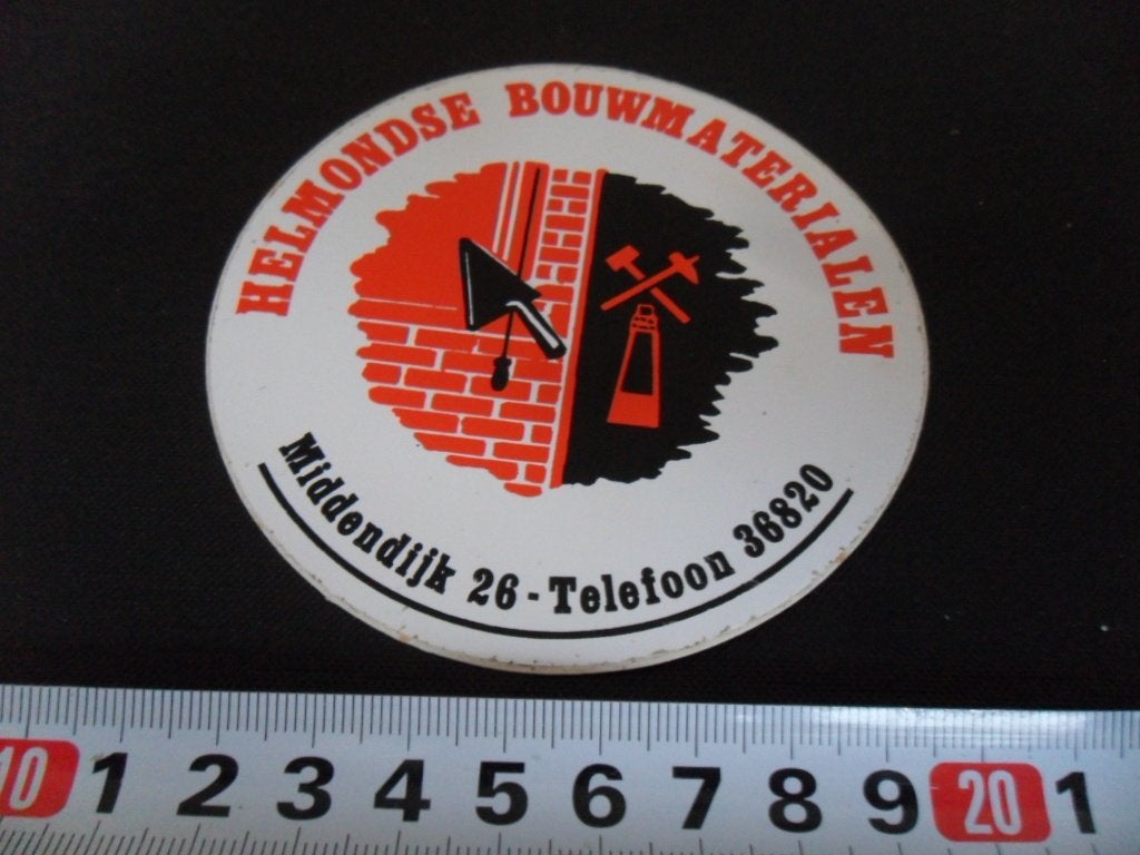 sticker Helmond Helmondse Bouwmaterialen Middendijk 26, Verzamelen, Ophalen of Verzenden, Zo goed als nieuw