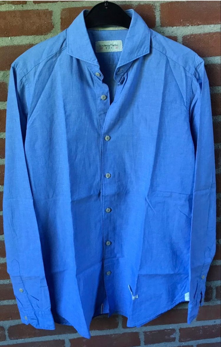 Nieuw Tintoria Mattei 954 overhemd Blauw Katoen/ Linnen M, Ophalen of Verzenden, Nieuw, Blauw, Halswijdte 39/40 (M)
