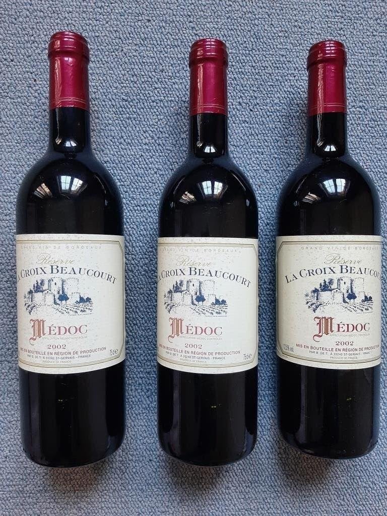 3 flessen Réserve La Croix Beaucourt 2002 Médoc, Frankrijk, Nieuw, Ophalen of Verzenden, Rode wijn