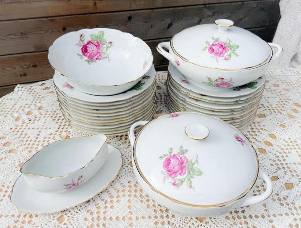 Prachtig compleet Vintage Eetservies met Rozenmotief, Ophalen of Verzenden