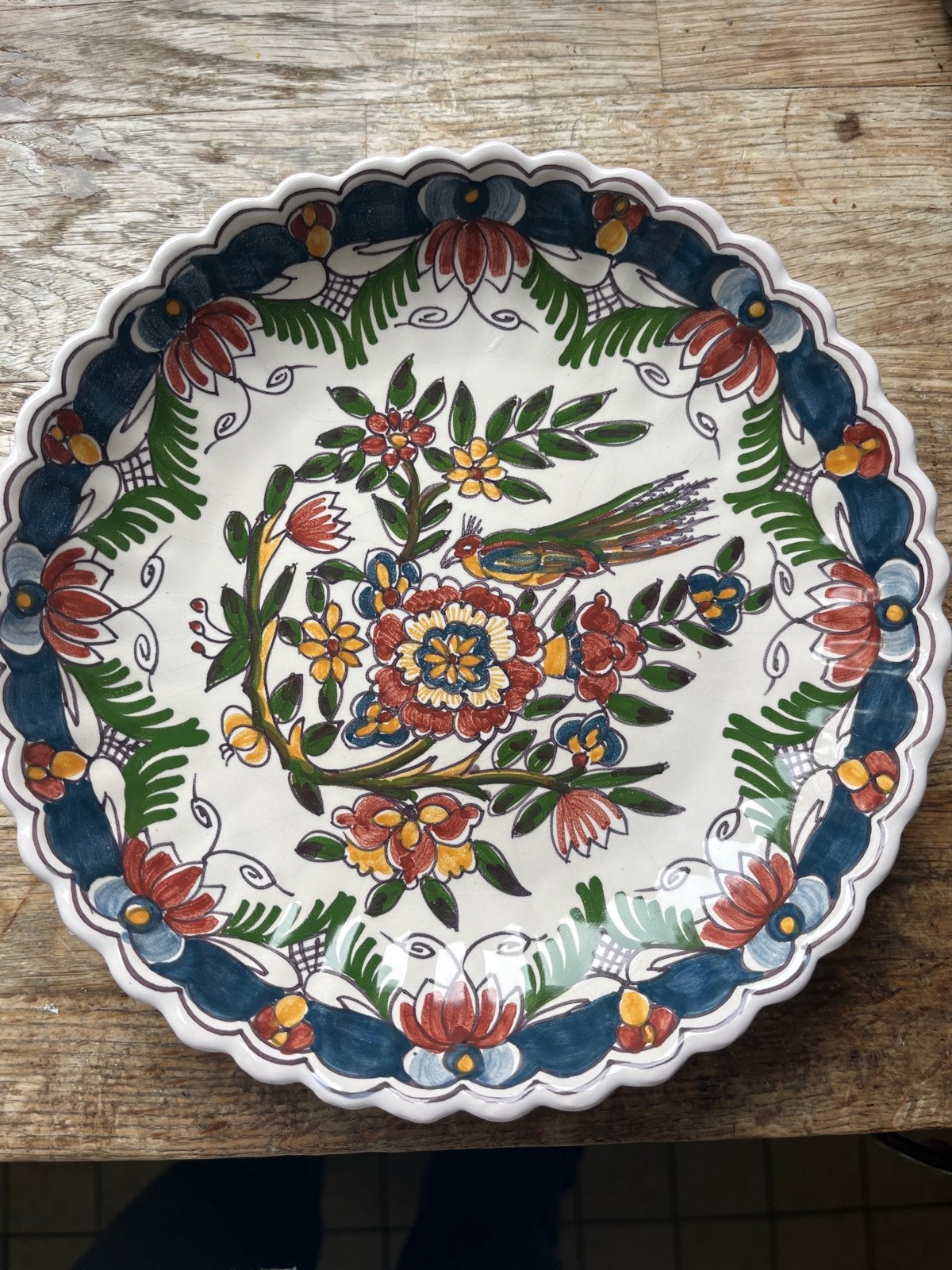 Makkum HN Delfts Blauw Wandbord met Vogel en Bloemen, Ophalen of Verzenden
