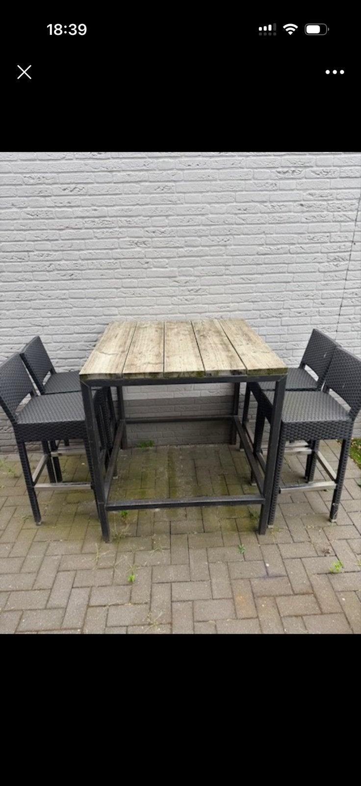 Stevige bartafel met 4 barkrukken - ideaal voor buiten, Ophalen, Gebruikt, Rechthoekig, Hout