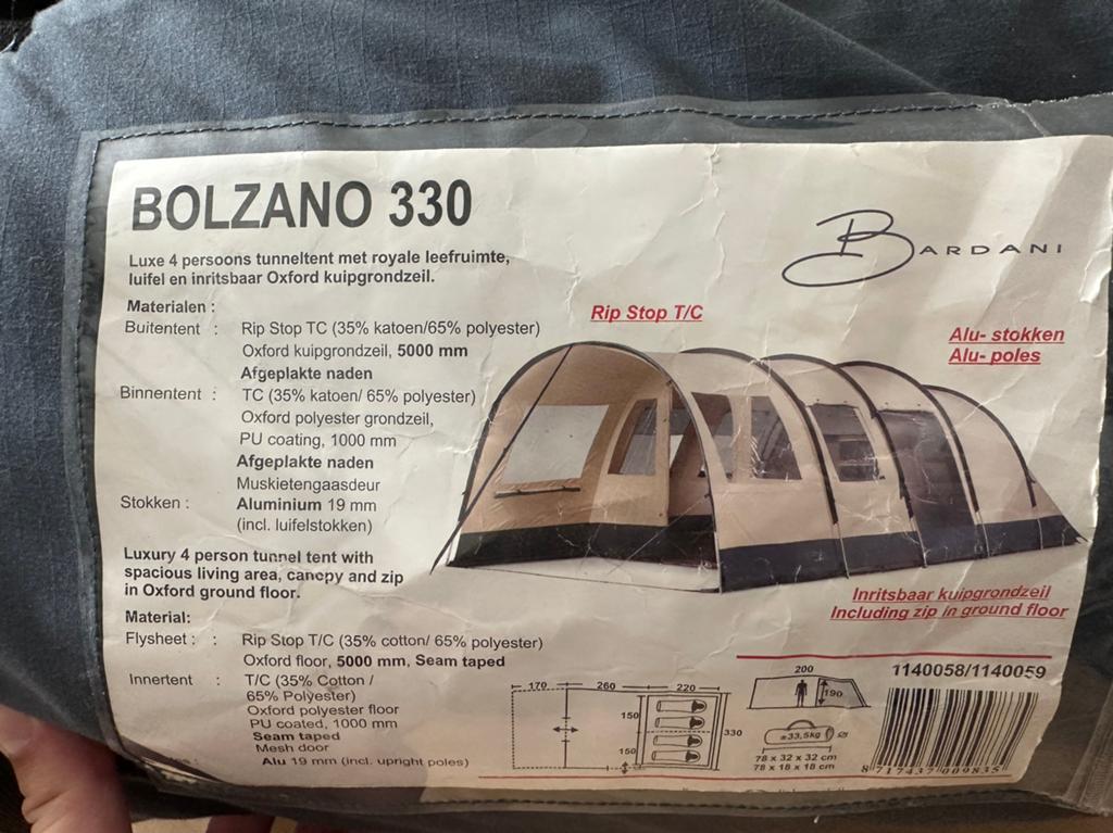 Bardani Bolzano 330 Tent, Ophalen, Gebruikt, Tot en met 4