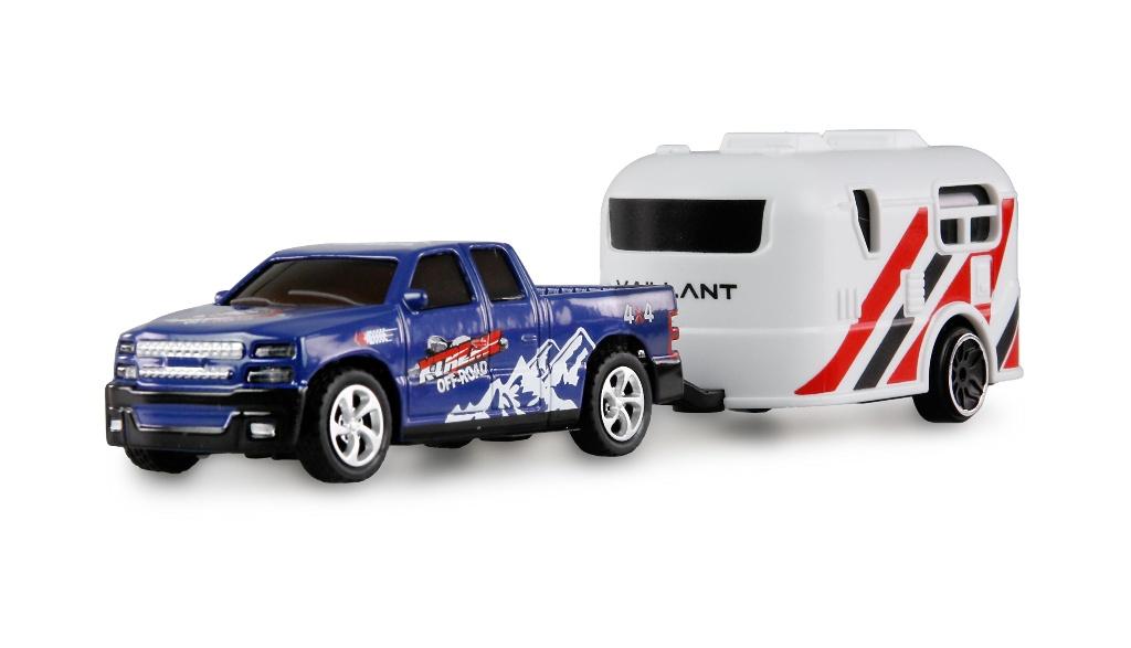 Amewi RC Pick-up Die Cast with Caravan Trailer 1/64 RTR blue, Ophalen of Verzenden, Nieuw, Overige schalen, Auto offroad