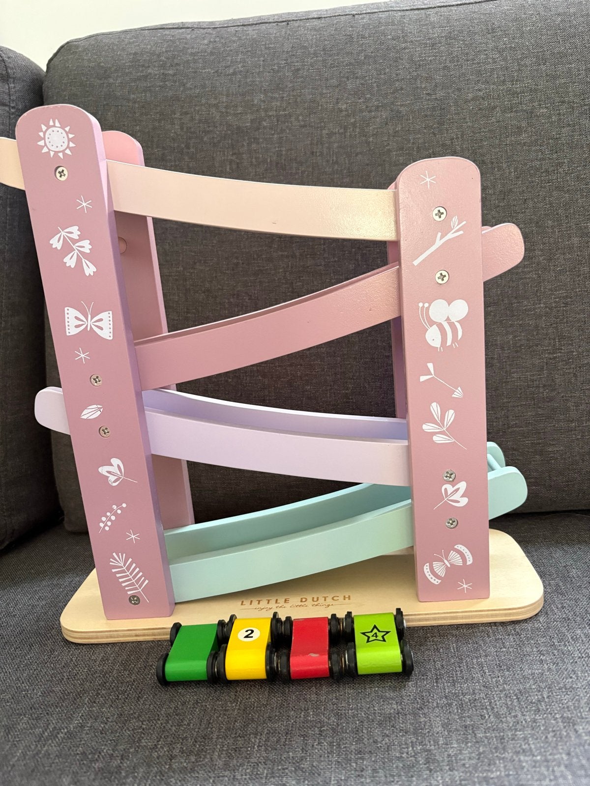 Little Dutch Houten Rollerbaan met 4 Auto's, Kinderen en Baby's, Speelgoed | Houten speelgoed, Ophalen of Verzenden, Zo goed als nieuw