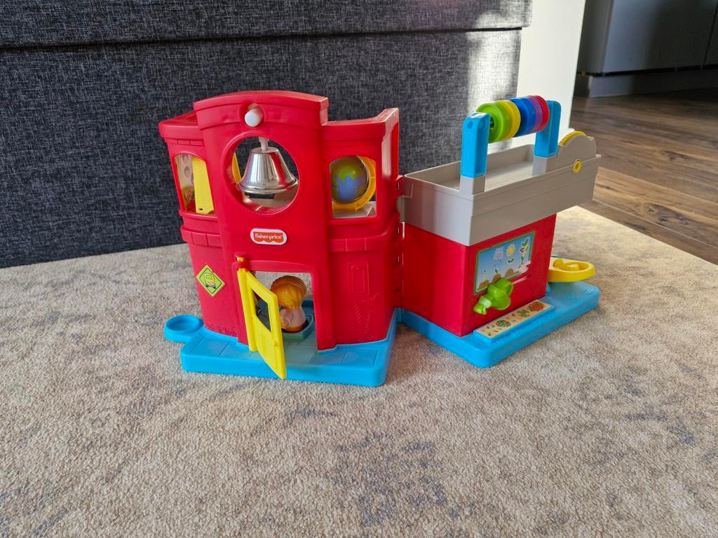 Little People school en caravan set, Ophalen, Zo goed als nieuw, Speelset, Met licht