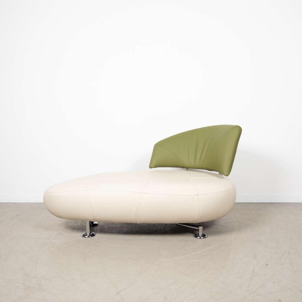 1x Leolux Kikko Chaise Longue Fauteuil Wit/Groen Leer, Huis en Inrichting, Fauteuils, Niet ingevuld, 125 tot 150 cm, Niet ingevuld