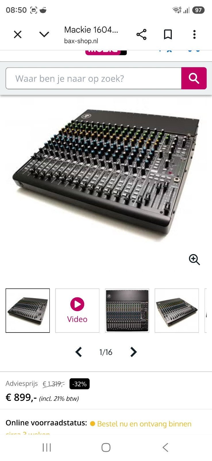 Mackie 1604VLZ4 mixer met stofkap, Ophalen of Verzenden, Gebruikt, 10 tot 20 kanalen, Microfooningang