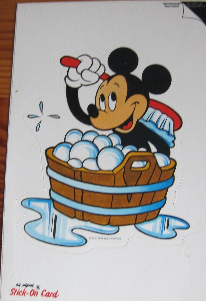 Mickey Mouse in teil met sop - sticker kaart - nieuw, Ophalen of Verzenden, 1980 tot heden, Ongelopen, Overige thema's