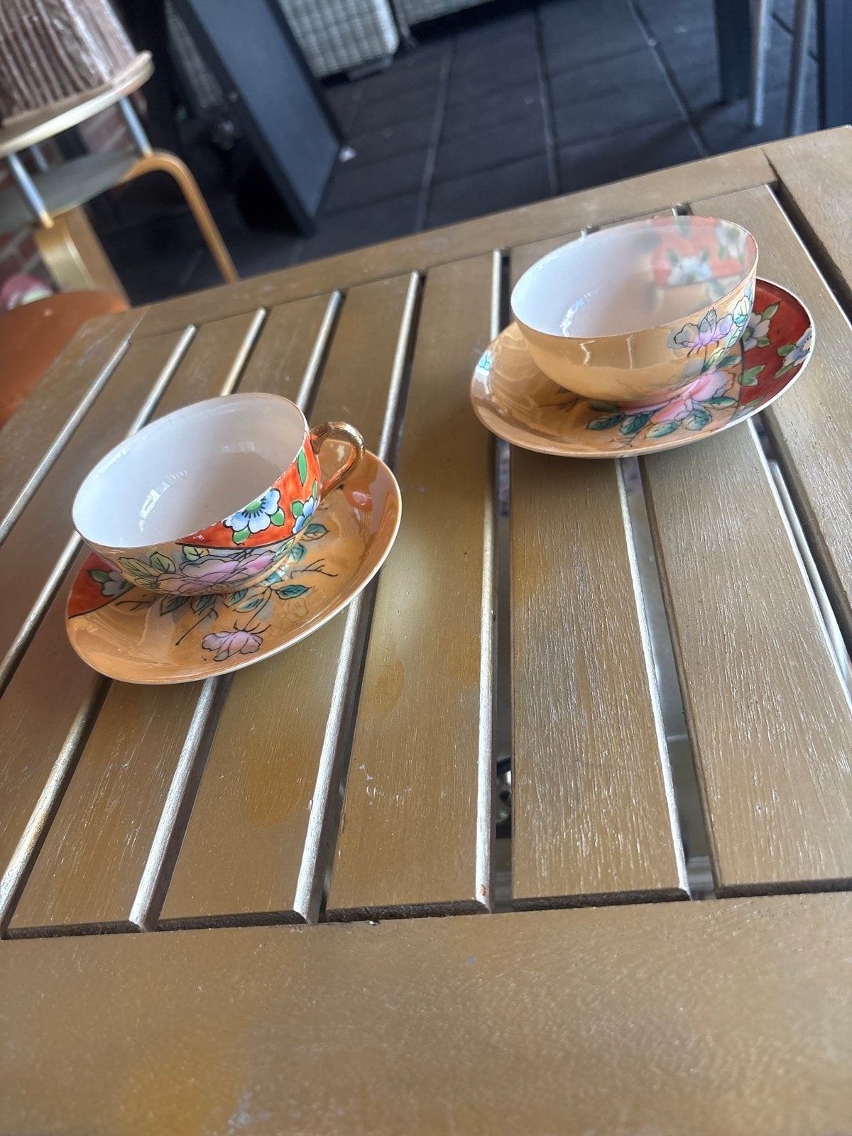 Vintage Japanse theekopjes met schotels - Handgeschilderd, Ophalen of Verzenden