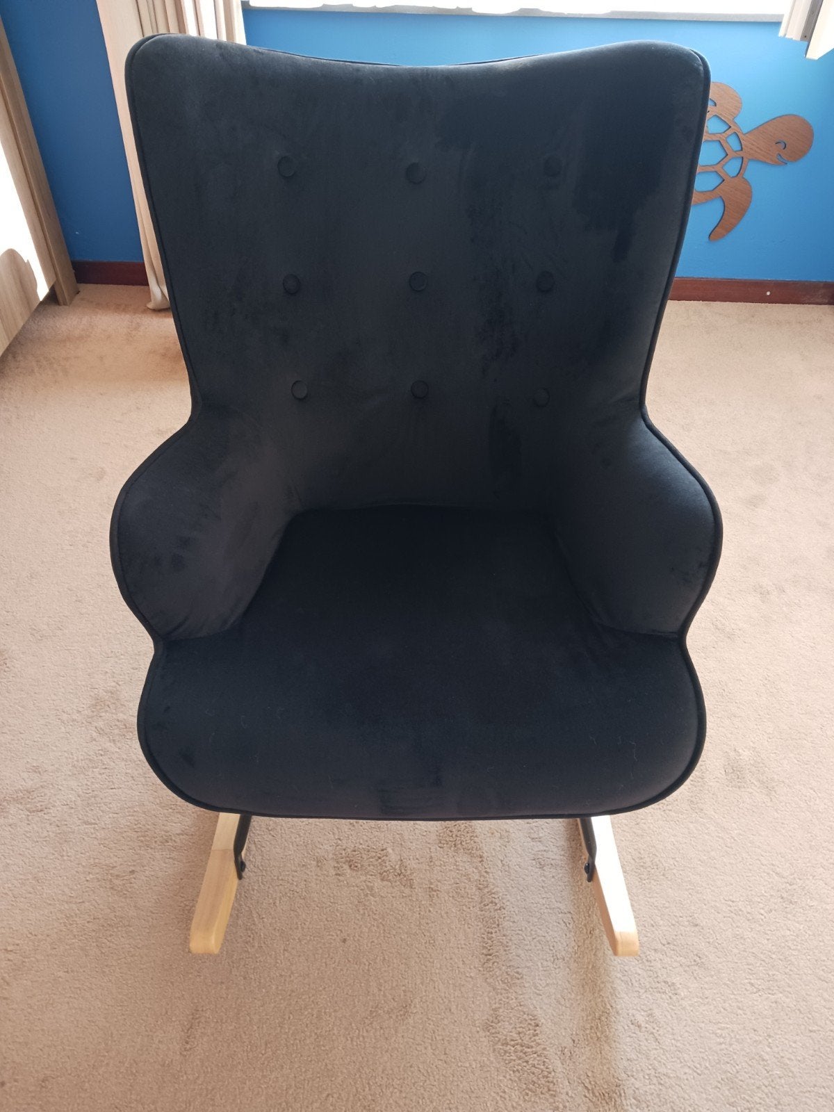 Comfortabele stoffen schommelstoel met hoge rugleuning, Ophalen, Zo goed als nieuw, Stoel(en)