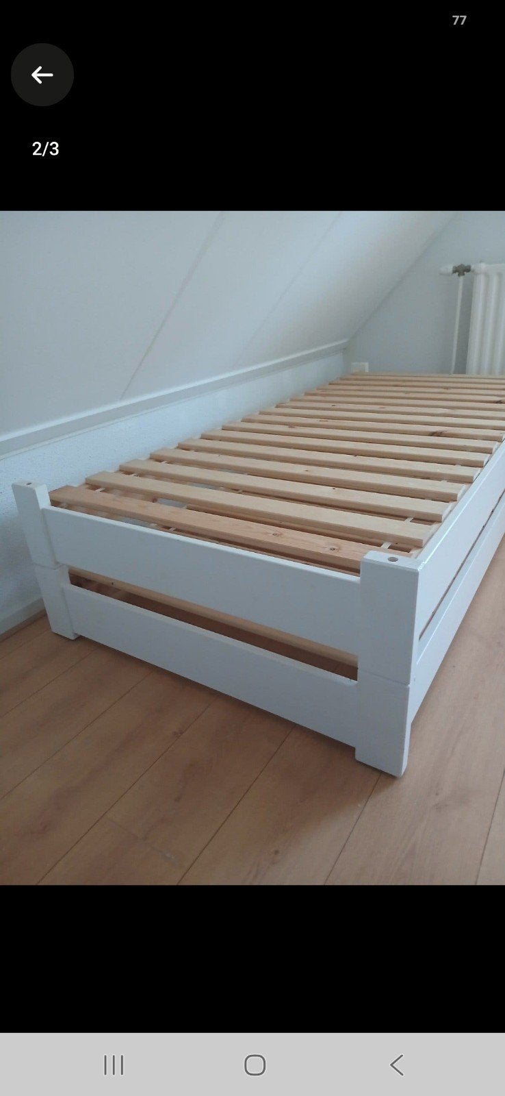 Stapelbaar bed 2x 90x200 massief hout en lattenbodems, Ophalen, 90 cm, Wit, Tweepersoons