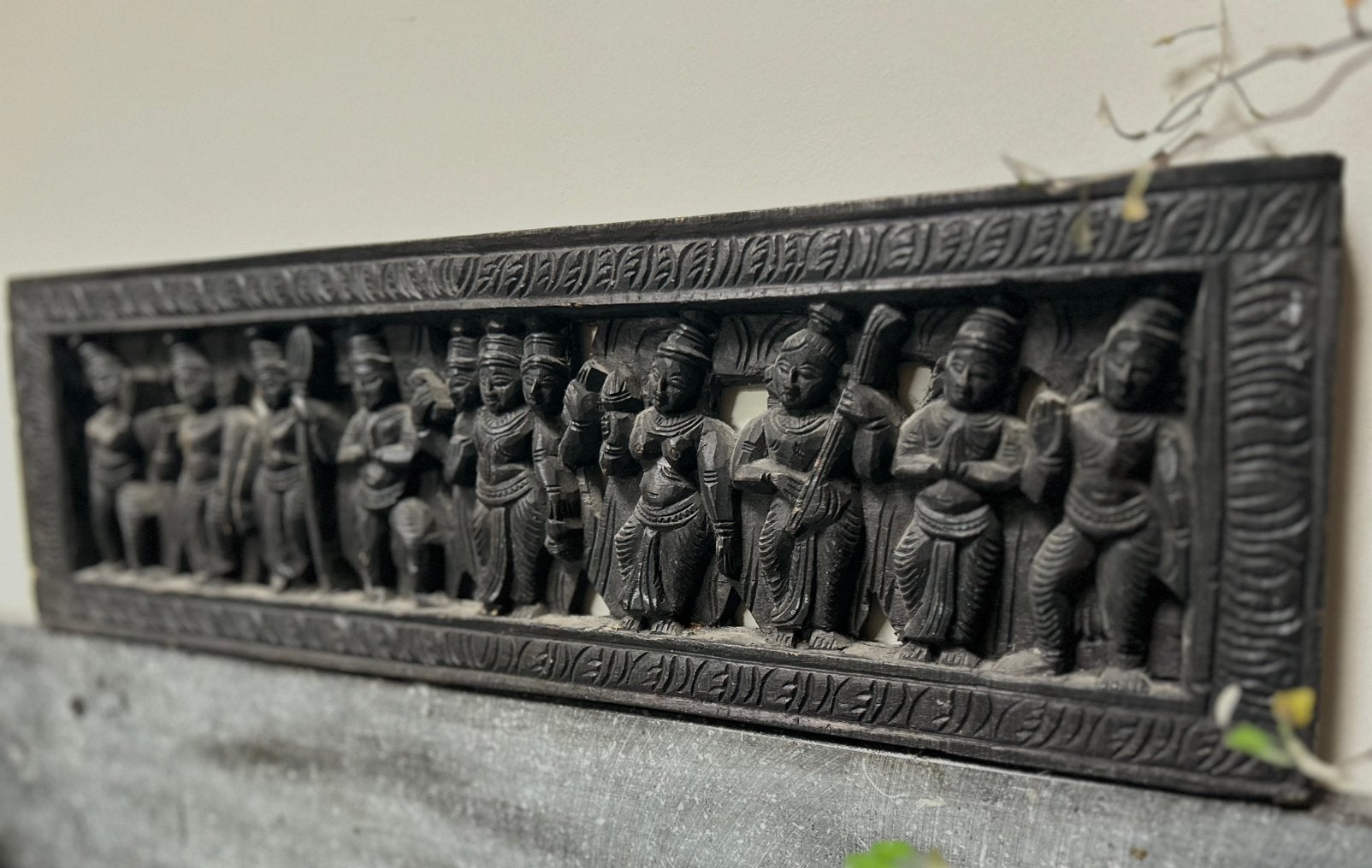 Houtgestoken paneeltje India oosters sober sleets, Ophalen of Verzenden