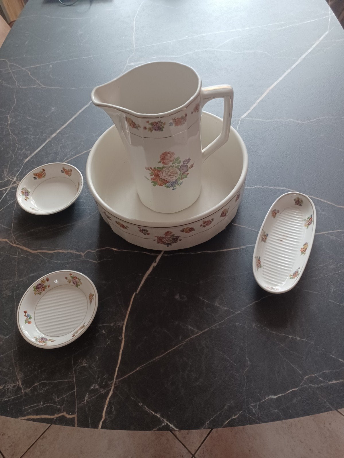 Antiek Lampetstel - Compleet met Bloemmotief, Antiek en Kunst, Ophalen