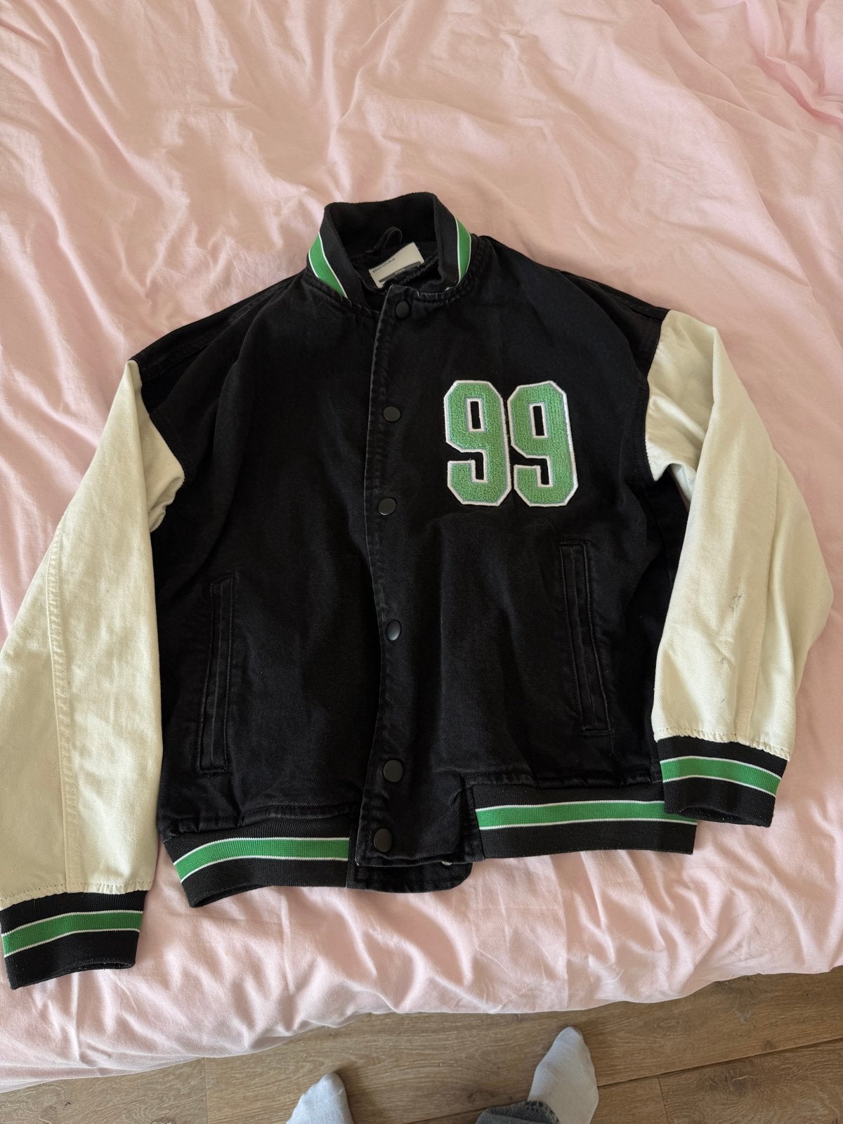 Bershka Varsity Jacket Zwart/Groen Maat S, Verzenden, Zo goed als nieuw, Maat 36 (S), Zwart