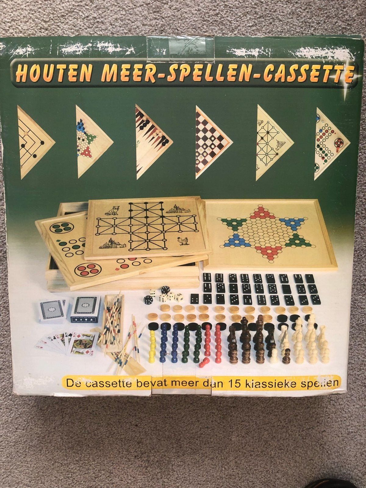 Houten Meer-Spellen-Cassette - Meer dan 15 Klassieke Spellen, Hobby en Vrije tijd, Een of twee spelers, Ophalen of Verzenden, Zo goed als nieuw