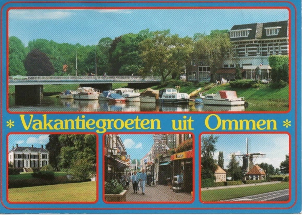 Ansichtkaart Ommen, 4-luik, Vecht met boten, dorp, molen, Ophalen of Verzenden, 1980 tot heden, Gelopen, Overijssel
