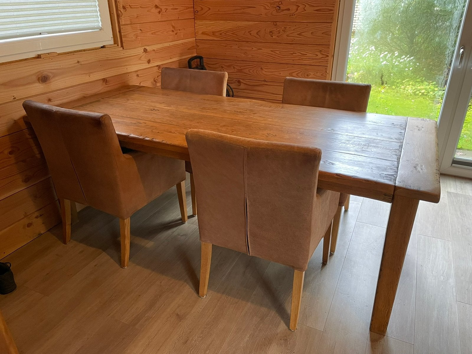 Eiken eettafel robuust 220 x 95 cm, Huis en Inrichting, Ophalen, Eikenhout, 200 cm of meer, 50 tot 100 cm
