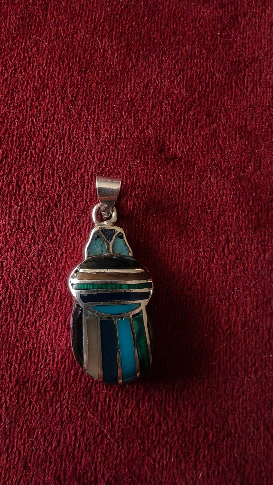 Zilveren hanger met scarabee en ingelegde stenen, Blauw, Ophalen of Verzenden, Zo goed als nieuw, Met edelsteen