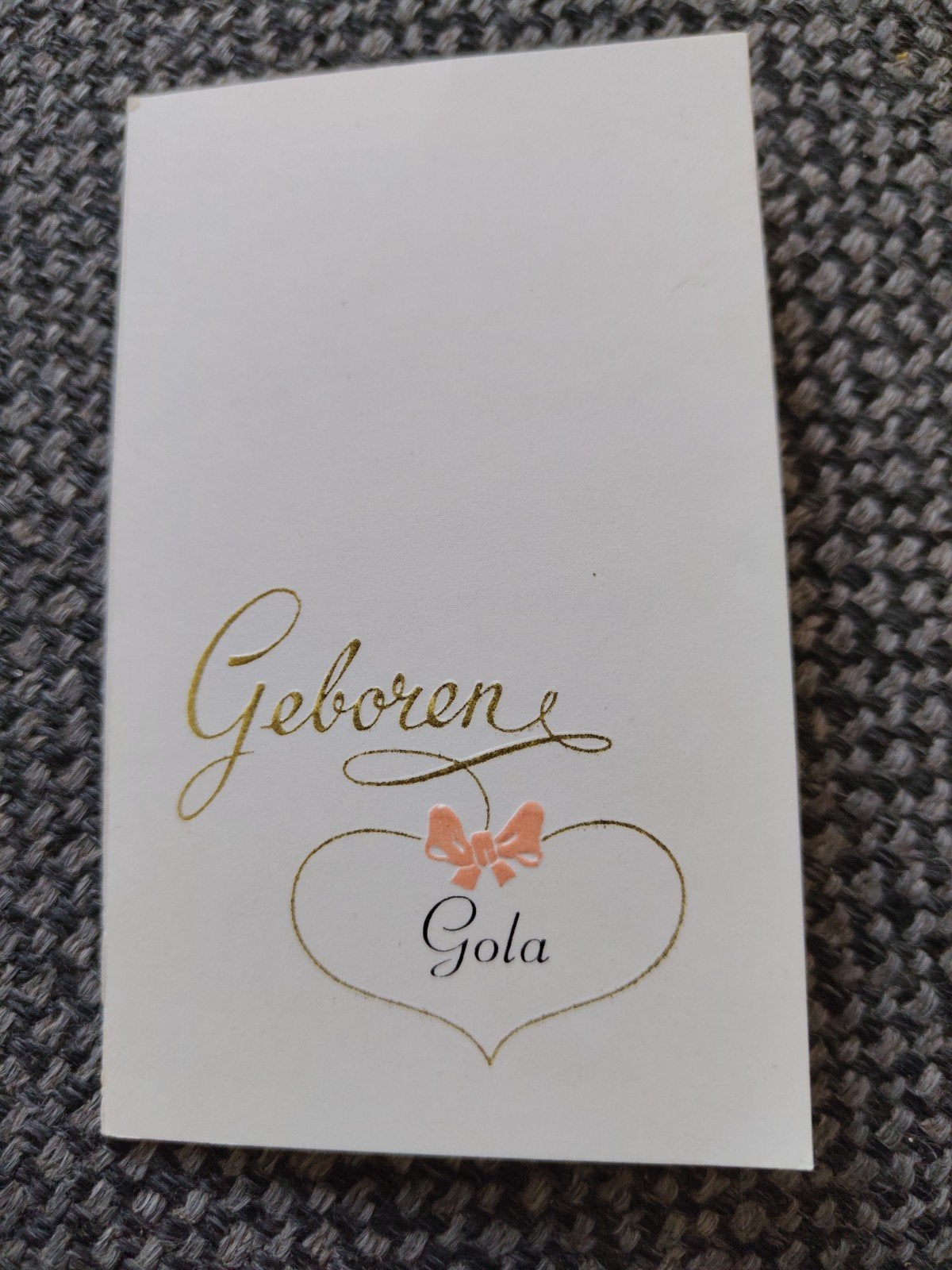 met rose strikje, Verzamelen, Geboortekaartjes en Visitekaartjes, Ophalen of Verzenden, Voor 1970, Geboortekaartje