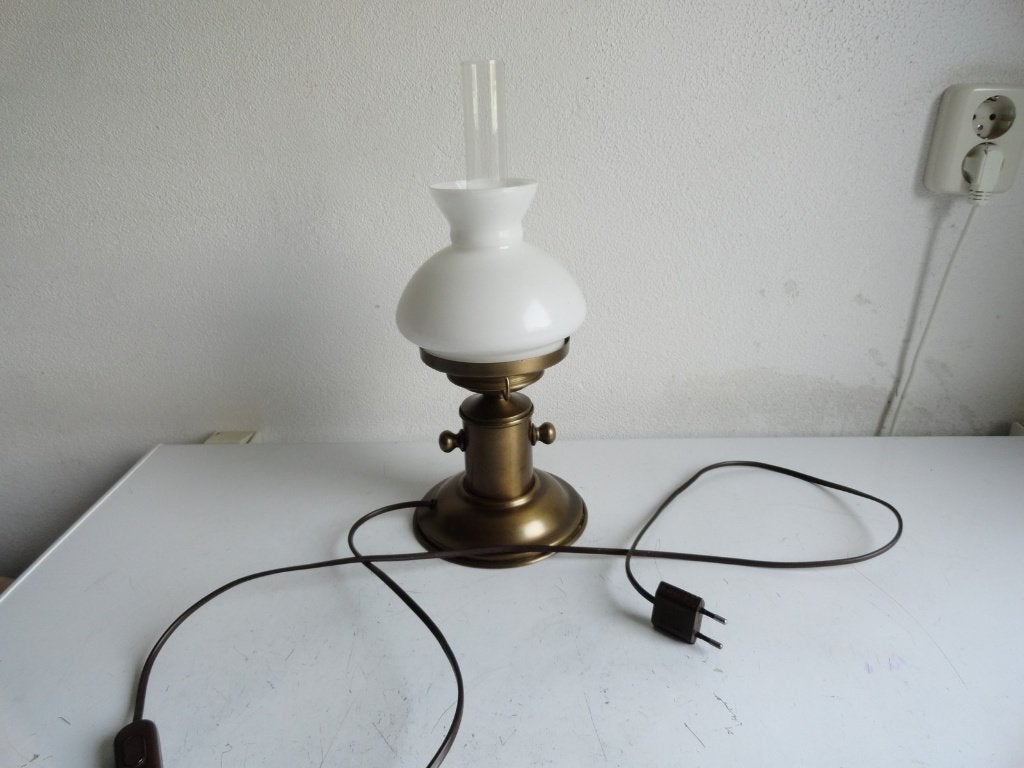 Schemerlamp, koper met ouderwets ballonnetje, Ophalen of Verzenden