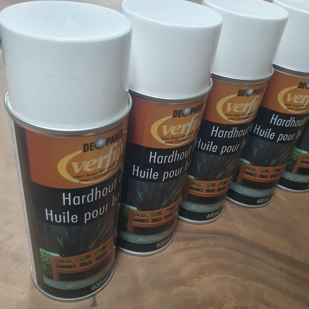 spuitbus blik Hardhoutolie houtolie olie 400ml, Ophalen of Verzenden, Nieuw, Beits