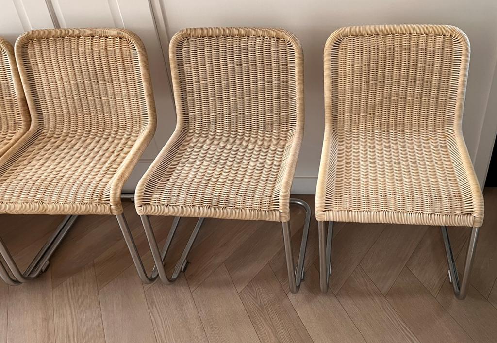Set van 4 stoelen van A.Lorenz voor Tecta in chroom en rotan, Ophalen, Bruin, Riet of Rotan, Zo goed als nieuw