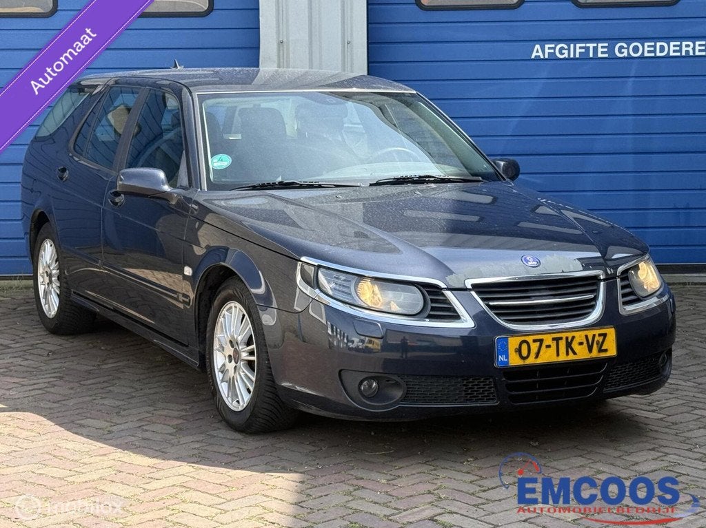 Saab 9-5 Estate 2.0t Vector * Airco * Automaat * Cruise Cont, 4 cilinders, 150 pk, Blauw, 93 €/maand