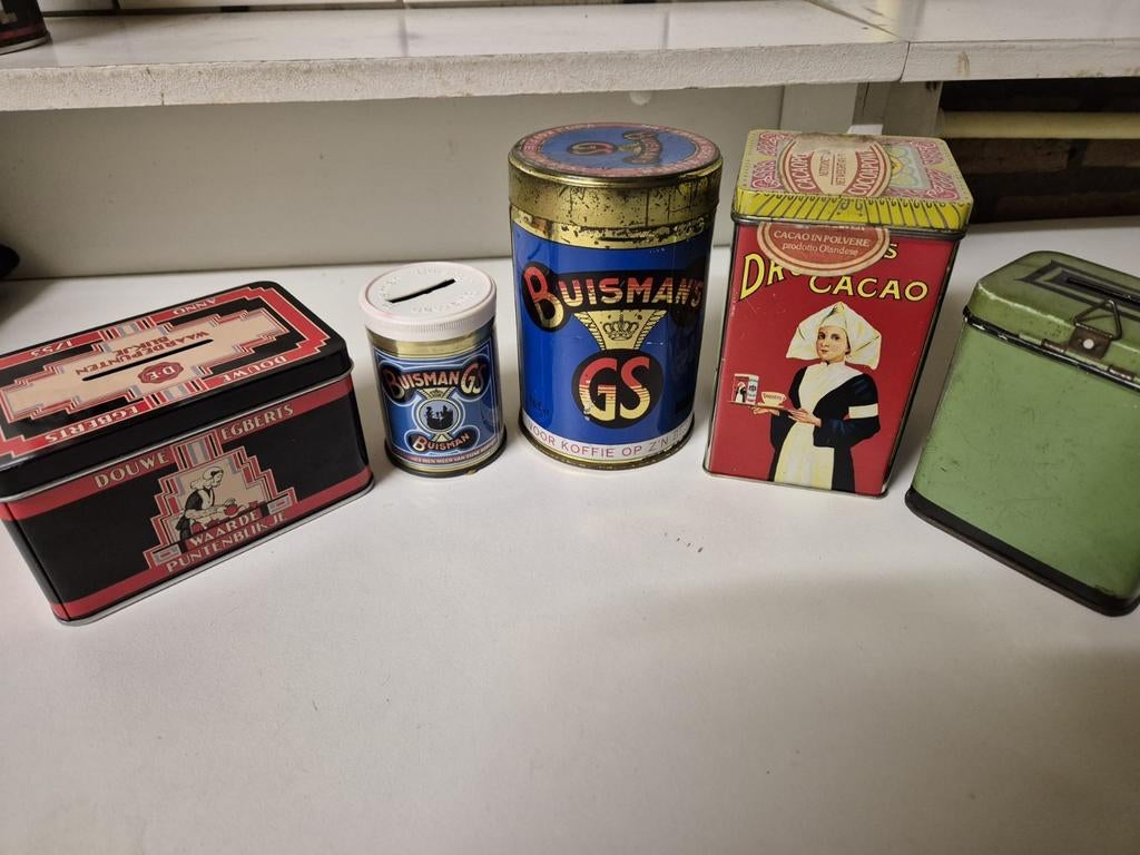 Mooie antieke blikken - Douwe Egberts, Buismans, Dr. Cacao, Verzamelen, Blikken, Ophalen of Verzenden, Zo goed als nieuw, Koffie