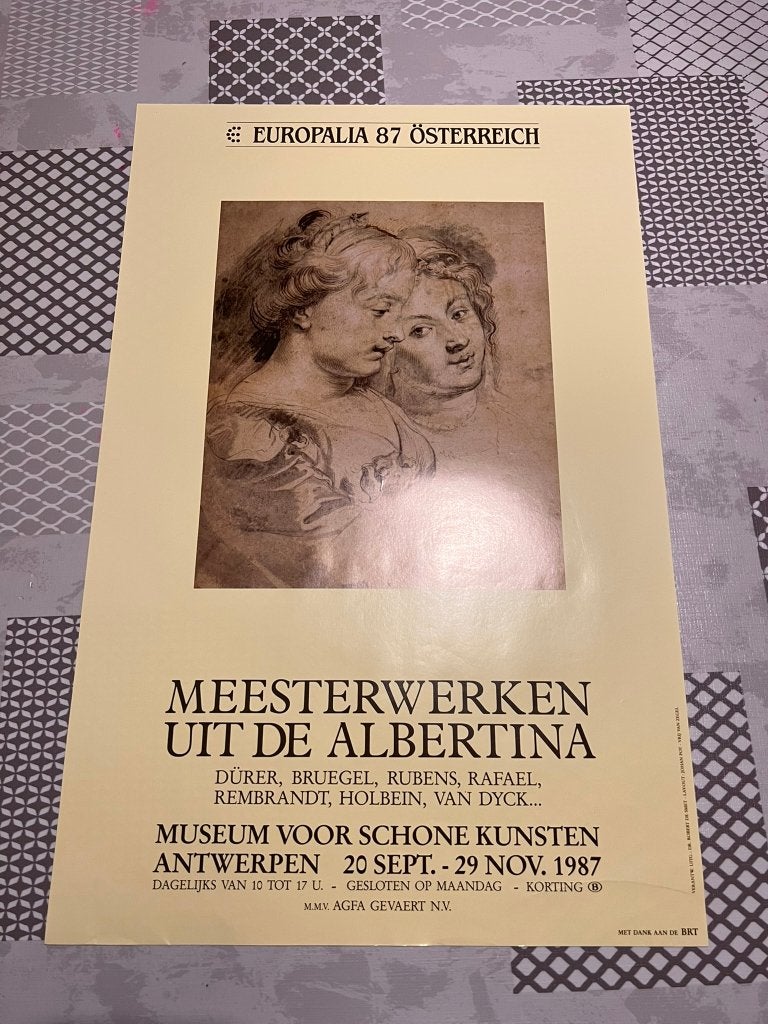Vintage Poster Europalia 87 Osterreich: Meesterwerken uit de, Deurposter of groter, Ophalen of Verzenden, Reclame, Rechthoekig Staand