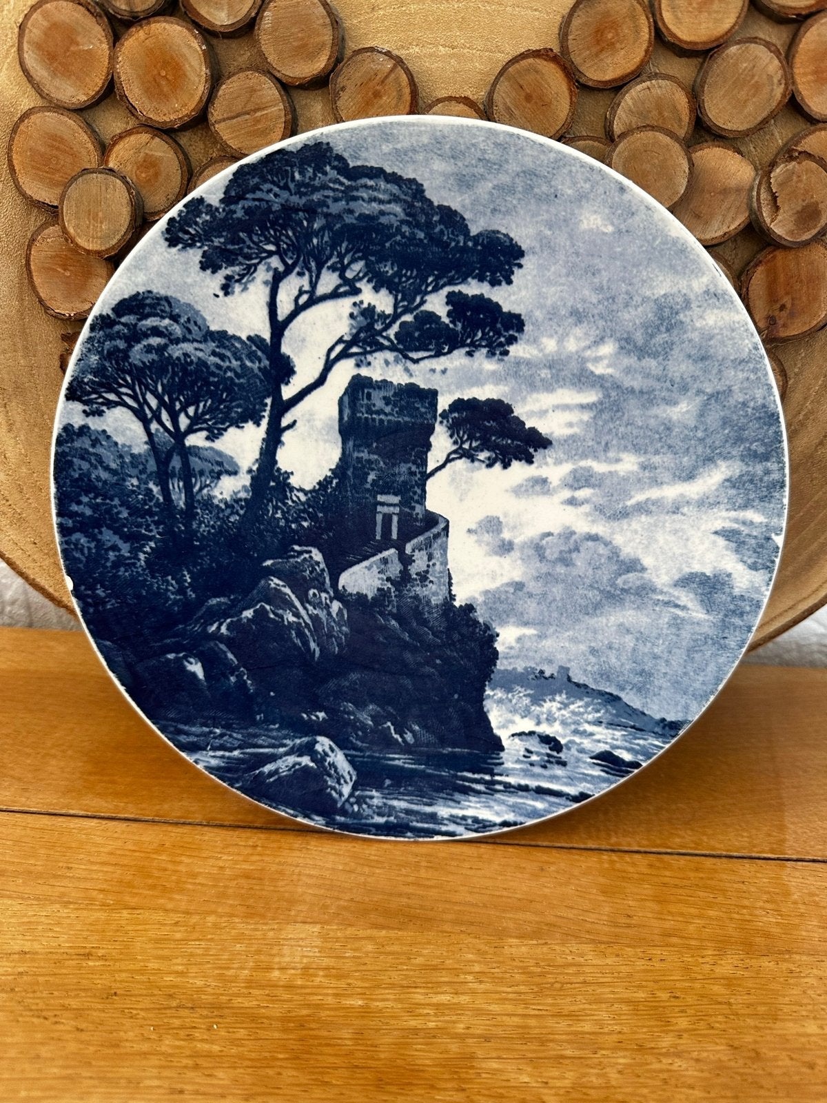 Decoratief bord met toren aan zee - Blauw-wit, Verzenden